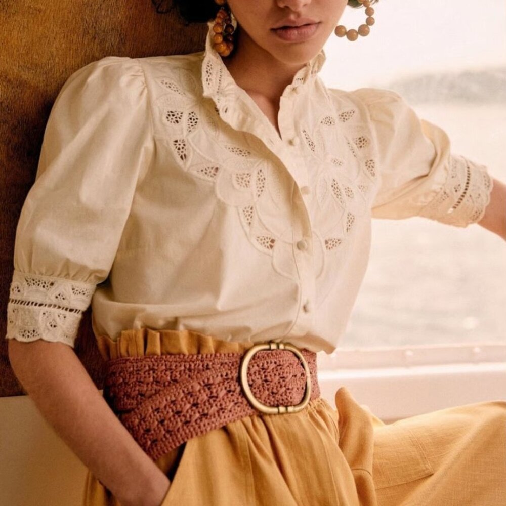 Sezane Bertille Lace-Detailed Blouse size 34